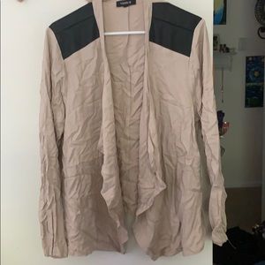 Tan cardigan with leather shoulders (no padding)